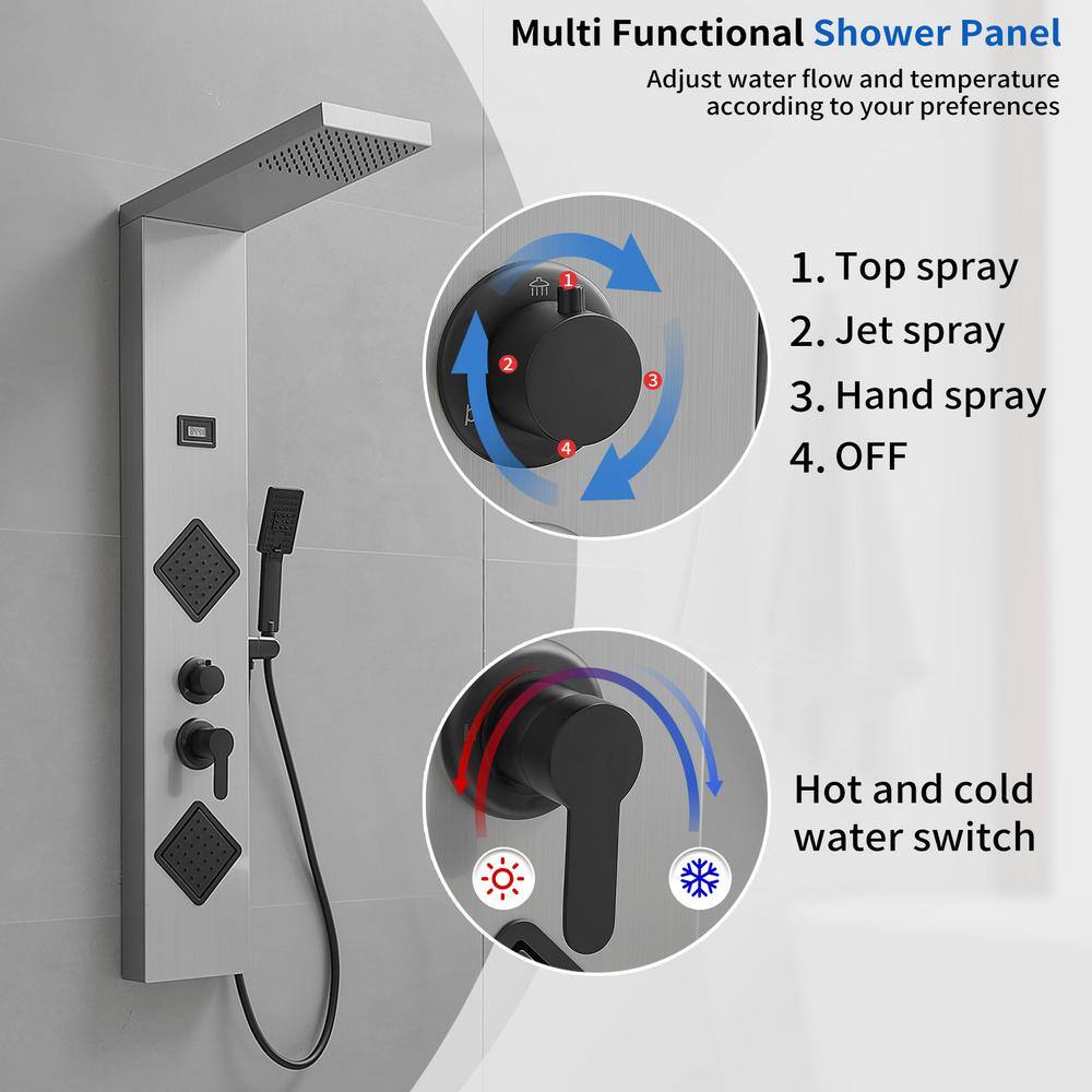 Black Nickel 2-Jet Rainfall Shower Panel System with Handheld Wand