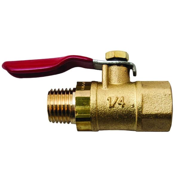 Winters Instruments 1.7 in. Lead-Free Brass Mini Ball Valve with Red Lever Handle and 1/4 in. NPT F x M Connection