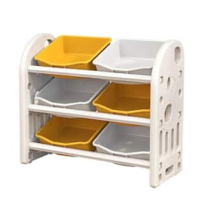 Kids Furniture Yellow Storage Cabinet with HDPE Shelf and 6-Bins for Playroom, Bedroom, Living Room