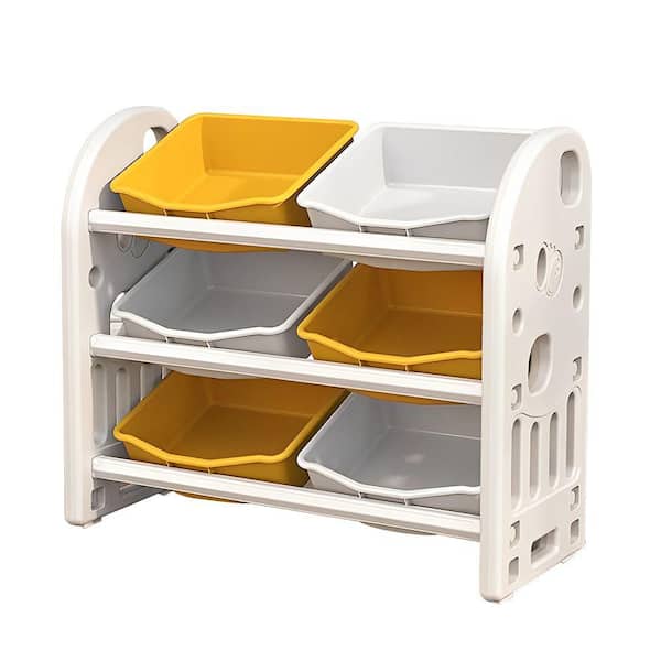 Aoibox Kids Furniture Yellow Storage Cabinet with HDPE Shelf and 6-Bins for Playroom, Bedroom, Living Room