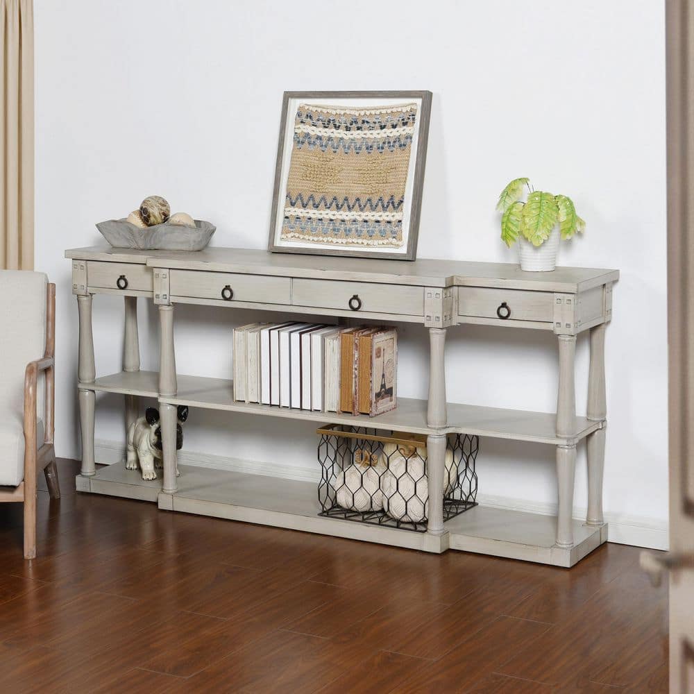 72 in. Distressed Light Grey Rectangle MDF Console Table