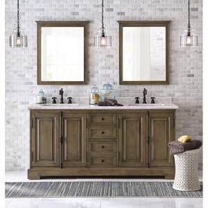 Clinton 72 in. W Double Vanity in Almond Latte with Carrara marble Vanity Top in White with White Sink