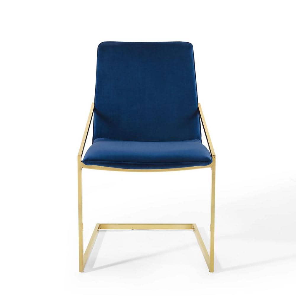 Elegant Gold Navy Velvet Upholstered Arm Chair with Geometric Metal Frame