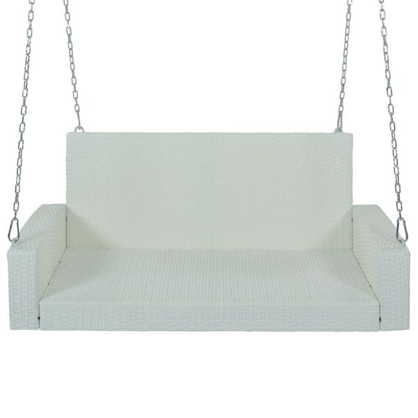 Lycvki Wicker Patio Swing with Chains, Cushion, Pillow Rattan Swing Bench for Garden, Backyard, Pond.