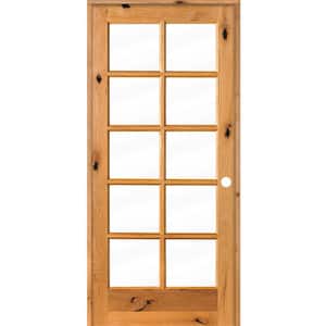 32 in. x 80 in. Knotty Alder Left-Handed 10-Lite Clear Glass Clear Stain Wood Single Prehung Interior Door