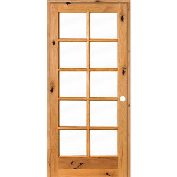 Krosswood Doors 32 in. x 80 in. Knotty Alder Left-Handed 10-Lite Clear Glass Clear Stain Wood Single Prehung Interior Door