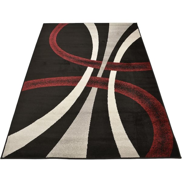 Comfy Stripes Geometric Black 5 ft. x 7 ft. Classic Braided Vintage Contemporary Polypropylene Rectangular Area Rug