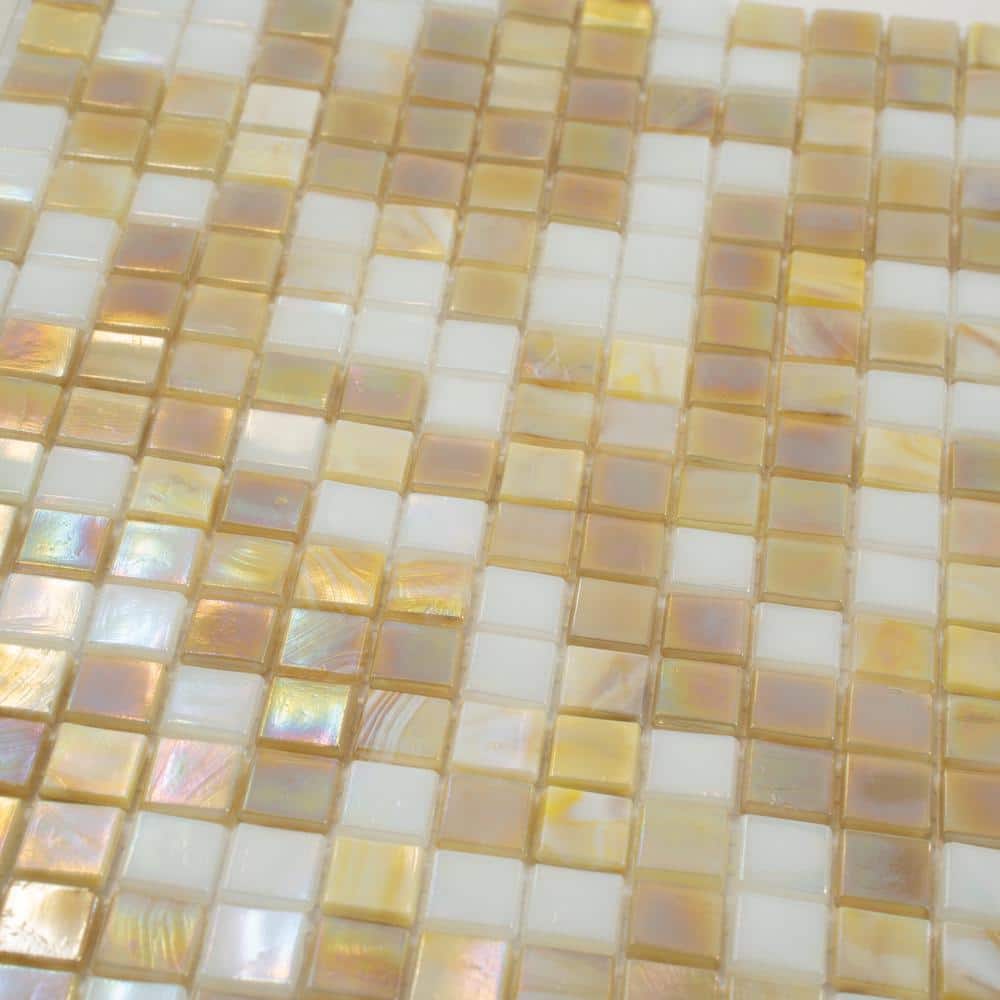 Golden and White Glass Mosaic Wall and Floor Tile