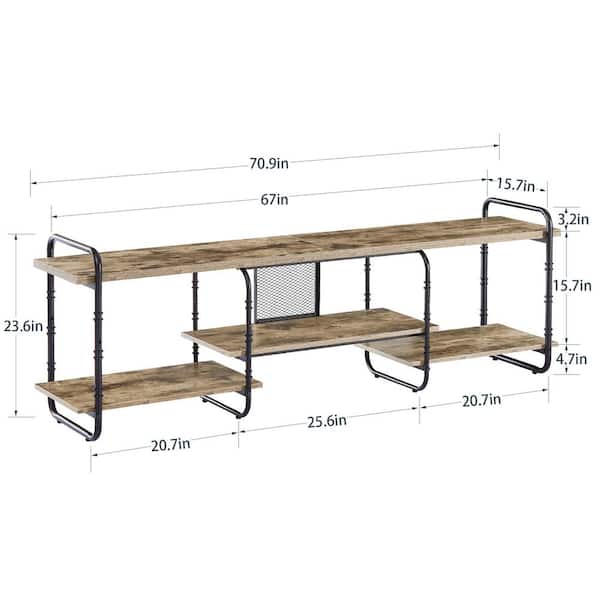 Industrial Television Stand for 75 in. TV Entertainment Center/Media Console Table with Open Storage Shelves, Gray