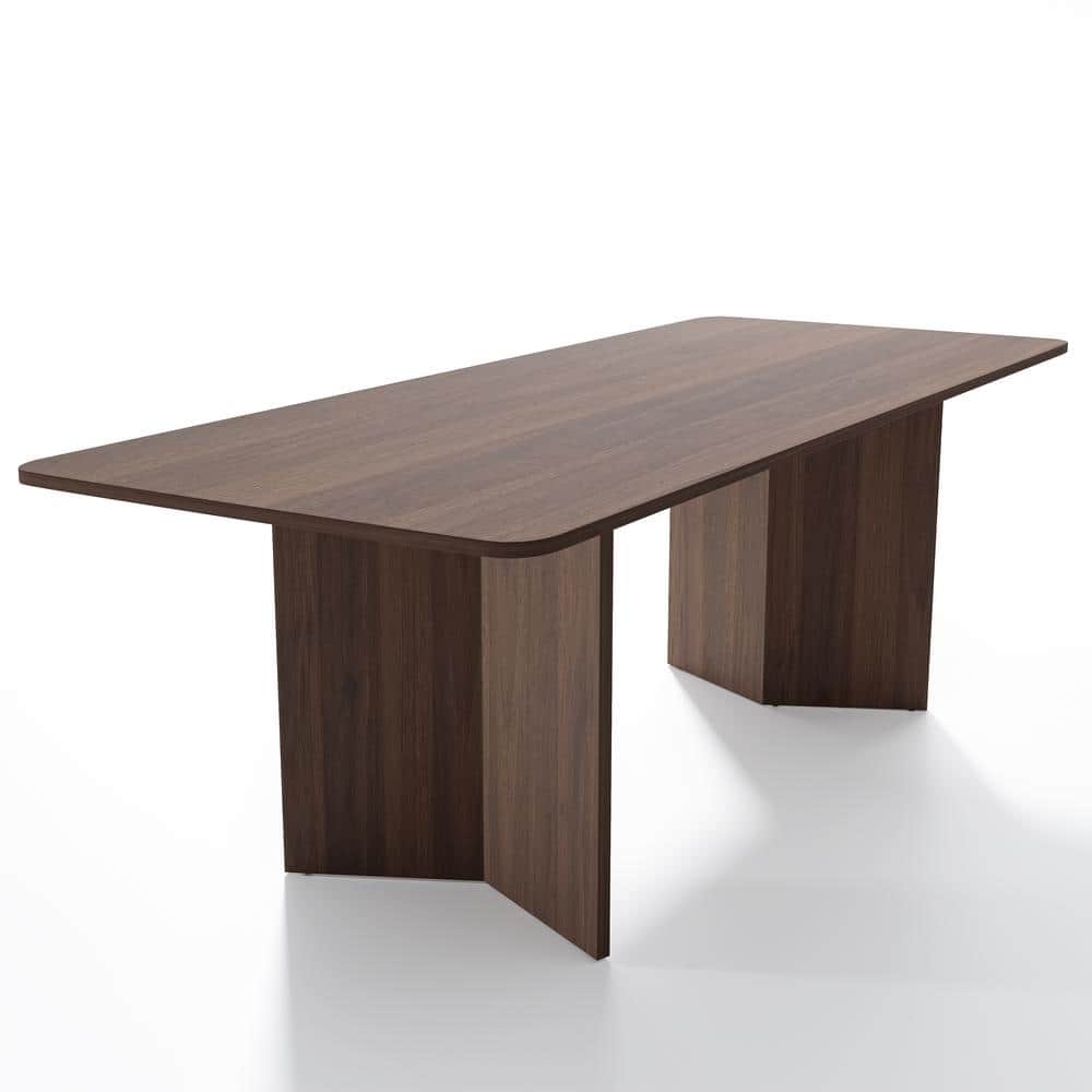 Brix Modern Rectangle Walnut Wood Top 79 in. Double Pedestal Base Dining Table Seats 8