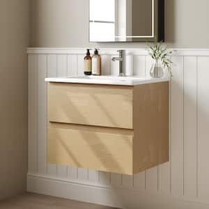 24 in. W x 18.3 in. D x 20 in. H Single Sink Wall Hung Bath Vanity in Natural with White Ceramic Top (Assembled)