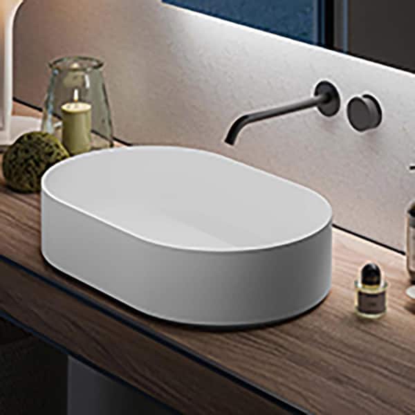 Ruvati 23 in. Matte White EpiStone Solid Surface Modern Bathroom Vessel Sink