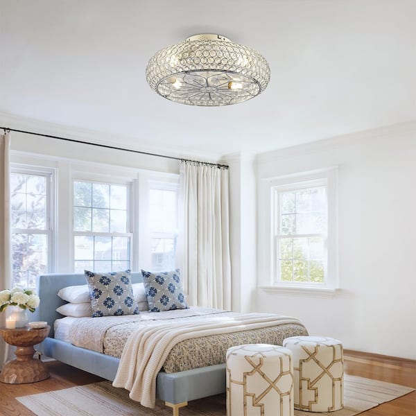 20 in. Chrome Crystal DC Motor Flush Mount Standard Ceiling Fan with Remote Control, Reversible (Bulbs Not Included)