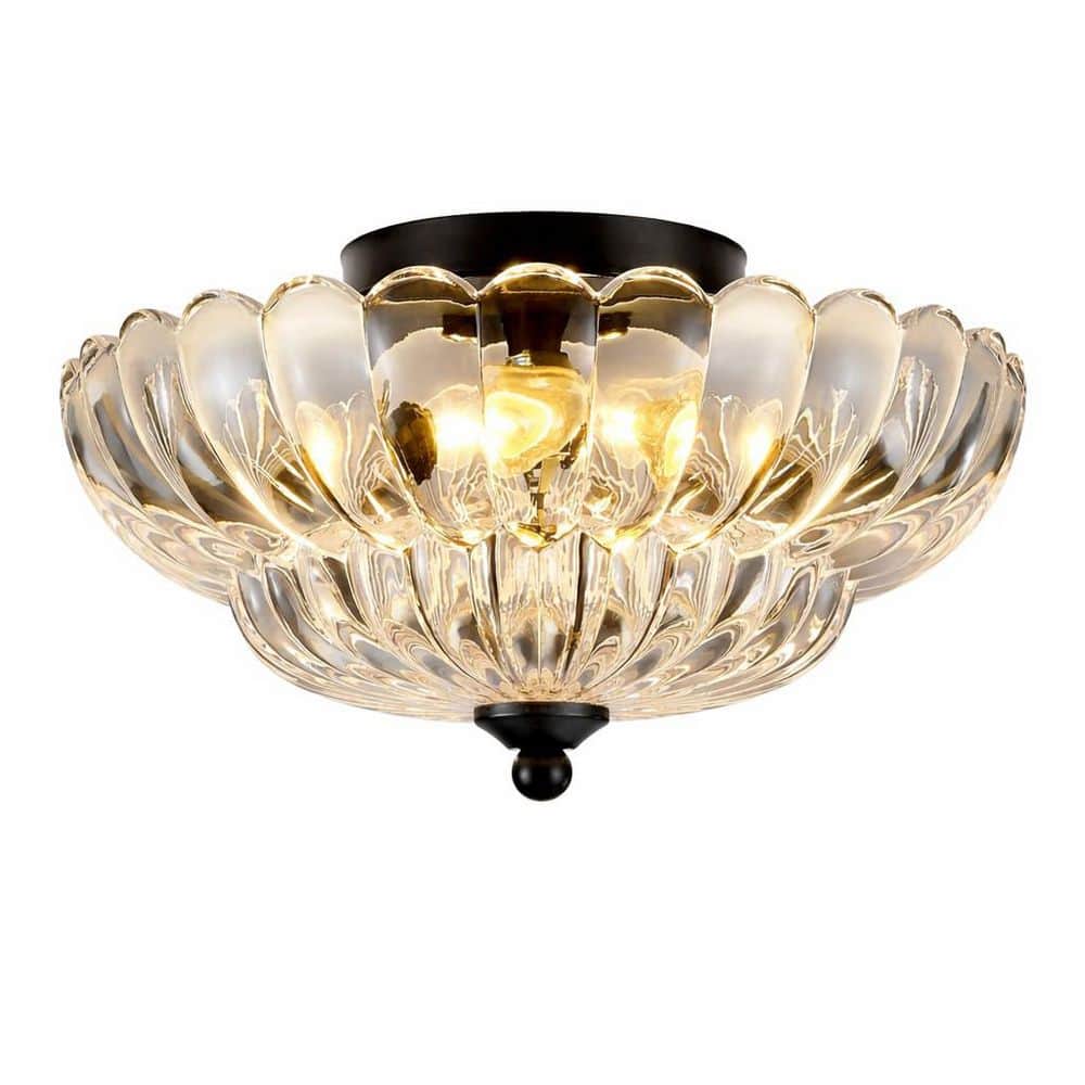 12 in. Black Glod Integrated LED Ceiling Light,Clear Glass Flush Mount Chandeliers for Living Room (No Bulbs)-3E26 price history on PriceWatchPro