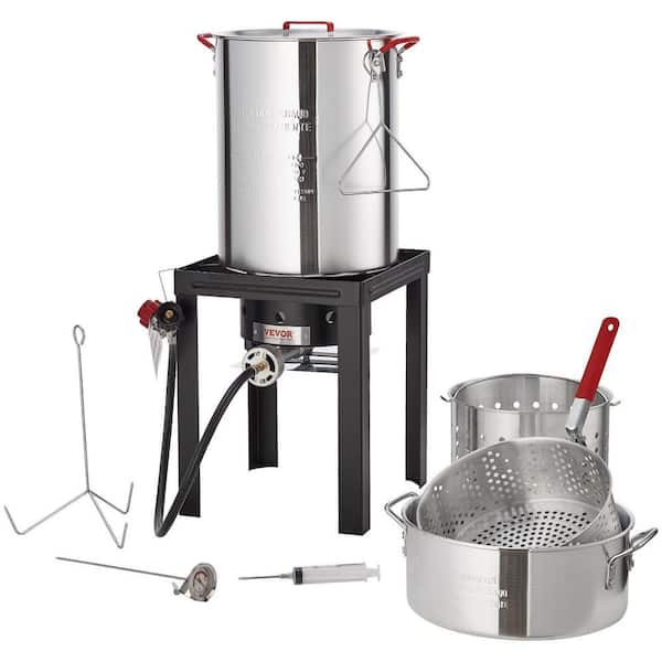 30 qt. Outdoor Turkey Deep Fryer Set Seafood Boiler Kit, Fish Fryer with Crawfish Boil Pot Basket 54000 BTU Gas Burner