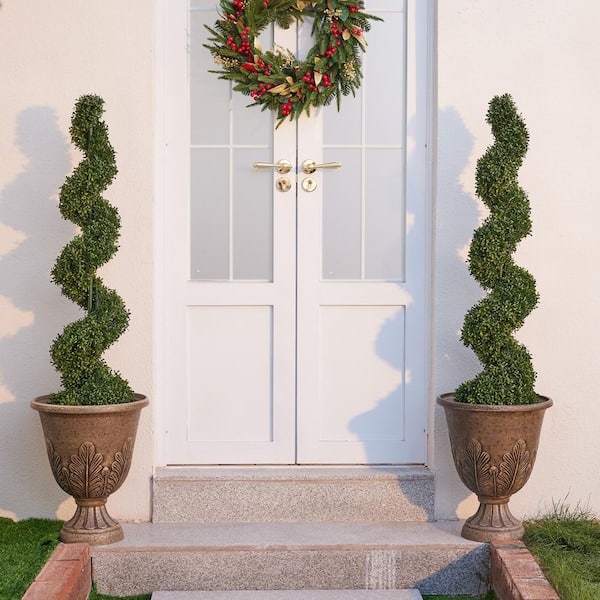 DR.Planzen 4 ft. Artificial Boxwood Spiral Topiary Trees Large