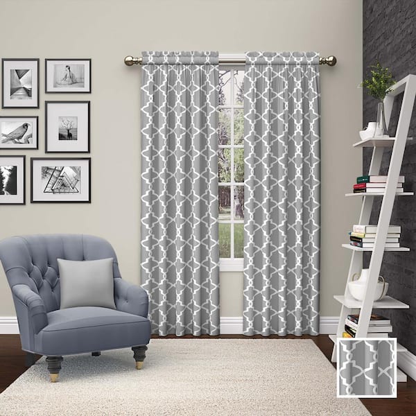 Pairs to Go Vickery Gray Trellis Polyester/Cotton Blend 56 in. W x 84 in. L Light Filtering Pair Rod Pocket Curtain Panel Pair