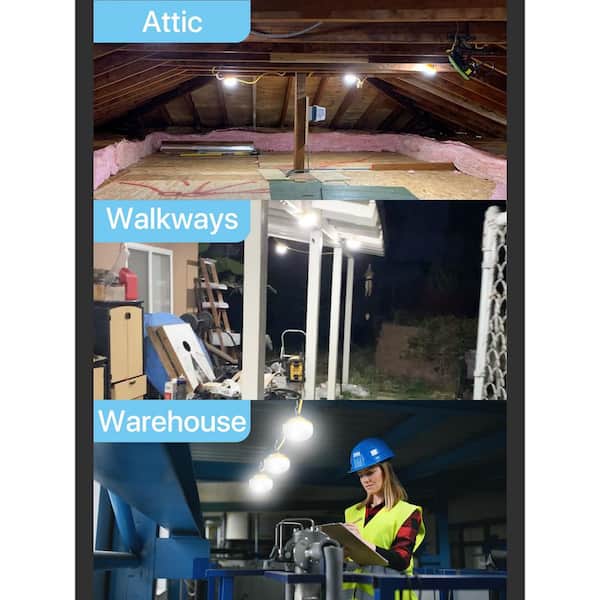 120V LED Construction String Lights, 100 ft. 10 Bulbs, IP65 Waterproof, Linkable for Job Sites and Renovation