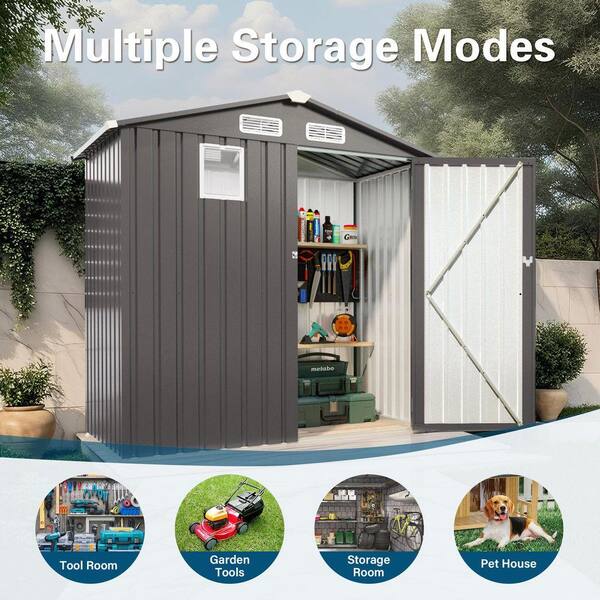Huluwat Gray 6 ft. W x 4 ft. D Metal Outdoor Storage Shed with