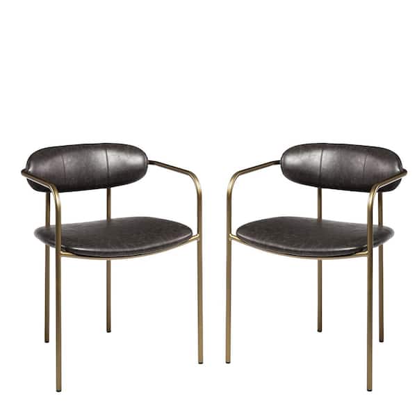 HomeRoots Brown And Gold Upholstered Faux Leather Arm Chair (Set of 2)