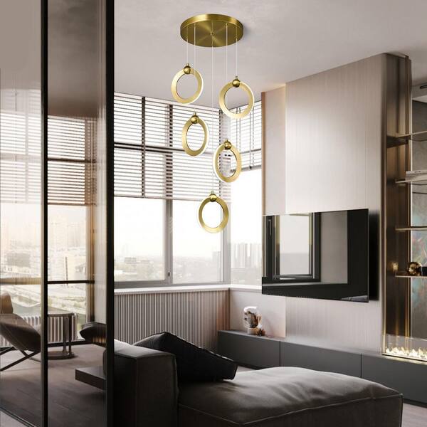 ZHLWIN Home Lighting 5-Ring Gold Pendant Light Modern LED