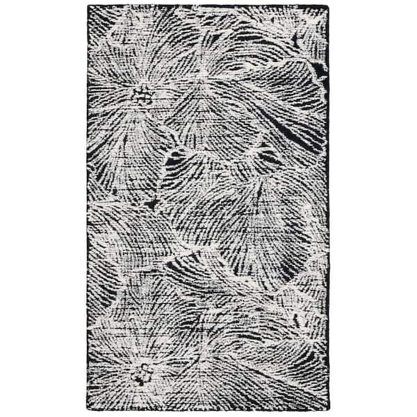 SAFAVIEH Ebony Black/Ivory Doormat 3 ft. x 5 ft. Floral Area Rug