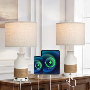 20 in. 3 Way Dimmable Boho Bedside Resin Table Lamps Set with USB C&A Charging Ports and Fabric Lampshade (Set of 2)