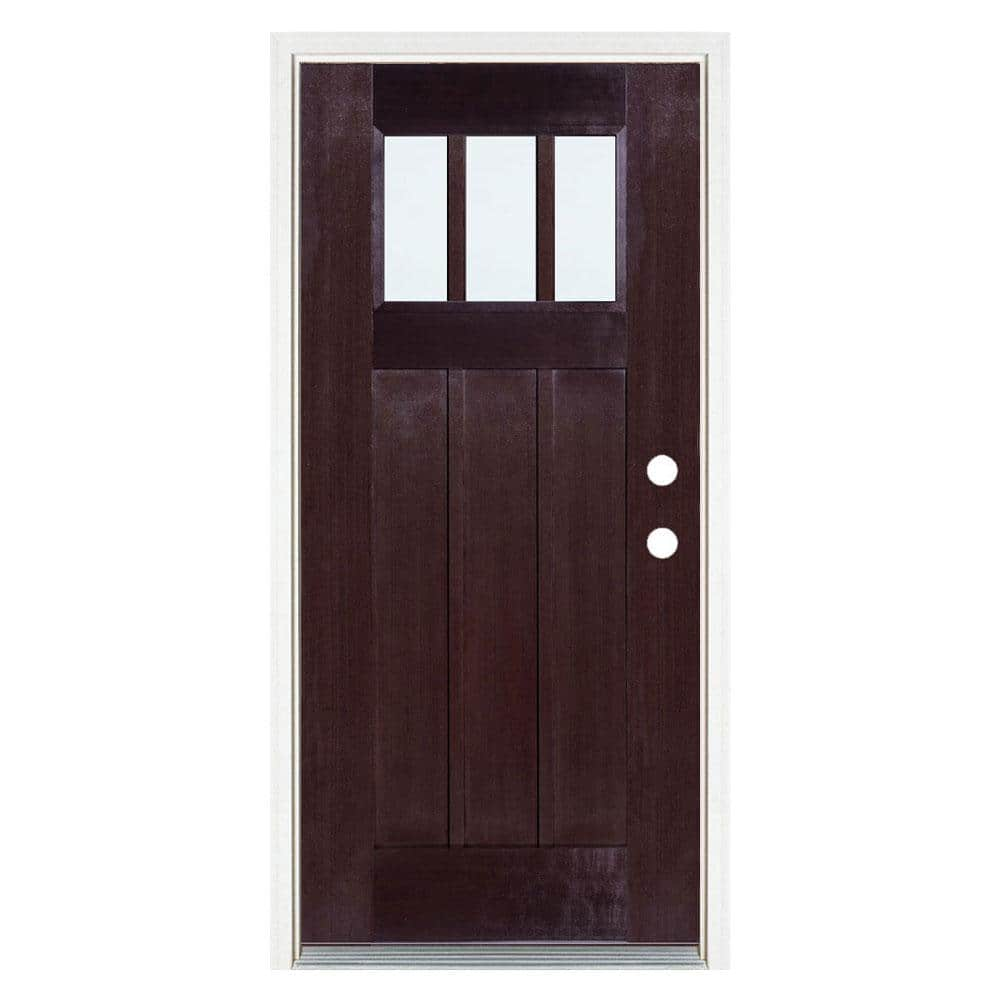 Mp Doors 36 In X 80 In Dark Walnut Left Hand Inswing 3 Lite Loe Craftsman Stained Fiberglass