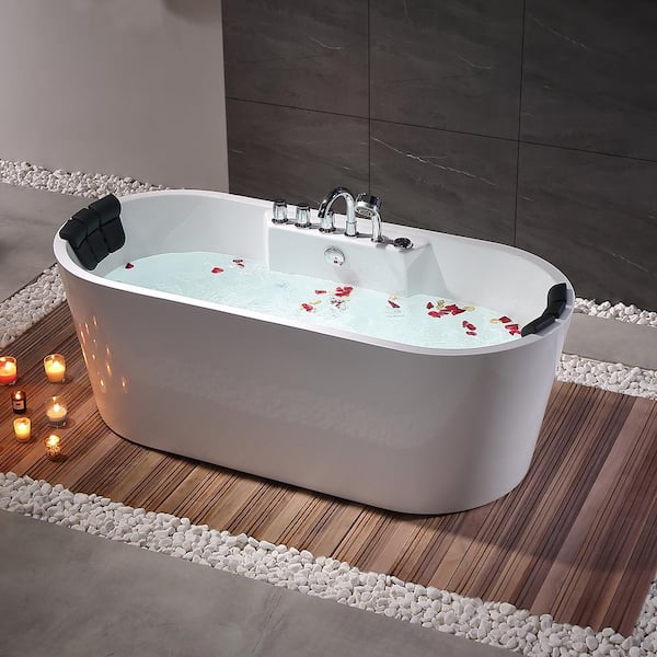 Empava Luxury 67 in. Center Drain Acrylic Freestanding Flatbottom Whirlpool Bathtub in White