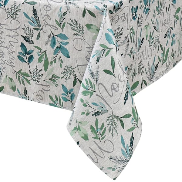 Threadmade Home Seasons Greetings Holiday Fabric Tablecloth, Blue - 52"W x 70"L