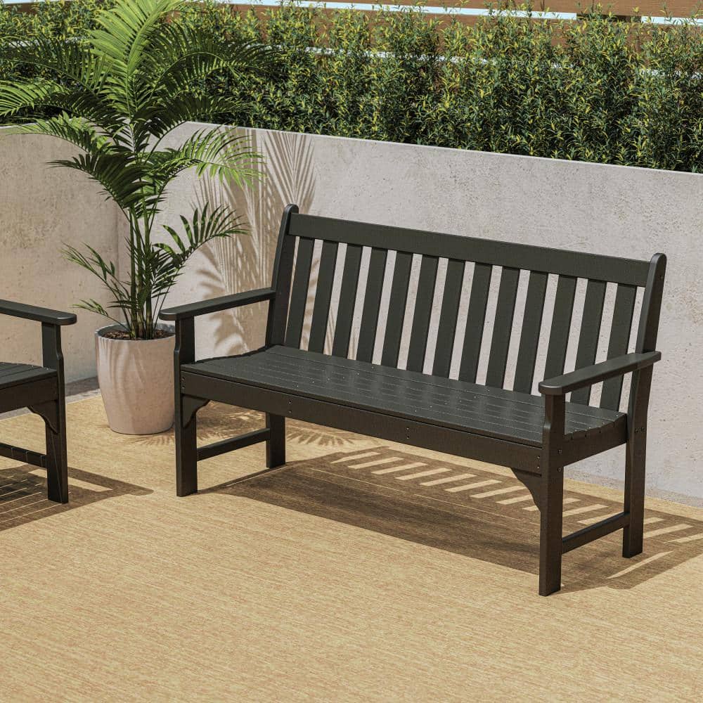Black Polywood Vineyard Outdoor Bench with Armrests