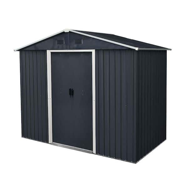 8 ft. W x 4 ft. D Metal Storage Shed with Sliding Door and Foundation for Backyard (32 sq. ft. )