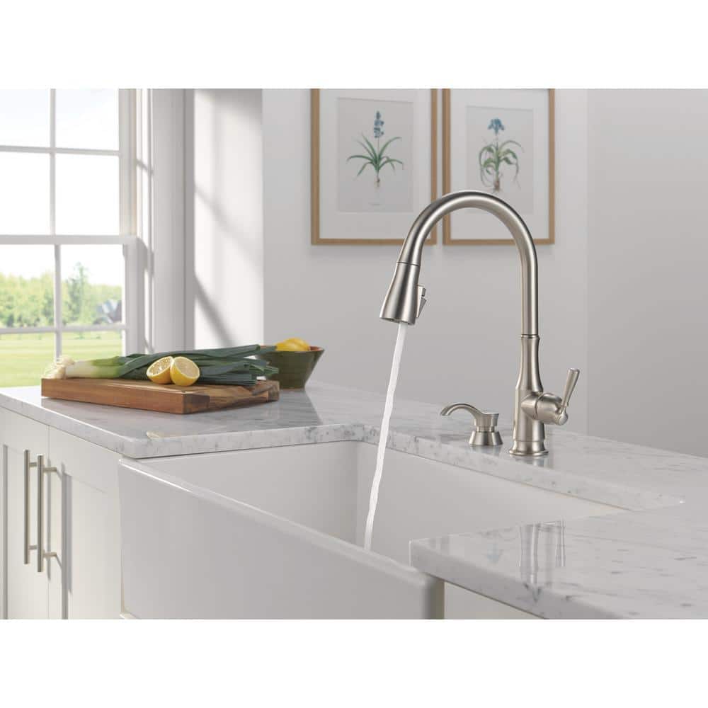 SpotShield Stainless Steel Pull-Down Kitchen Faucet with Soap Dispenser