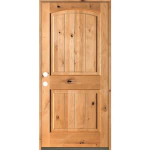 42 in. x 80 in. Rustic Knotty Alder Arch Top V-Grooved Clear Stain Right-Hand Inswing Wood Single Prehung Front Door