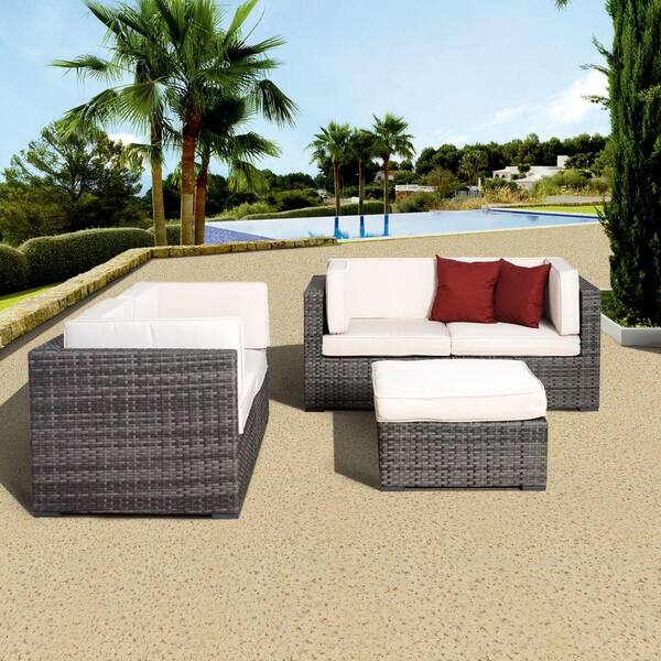 Atlantic Contemporary Lifestyle Nice Grey 5-Piece All-Weather Wicker Patio Seating Set with Off-White Cushions