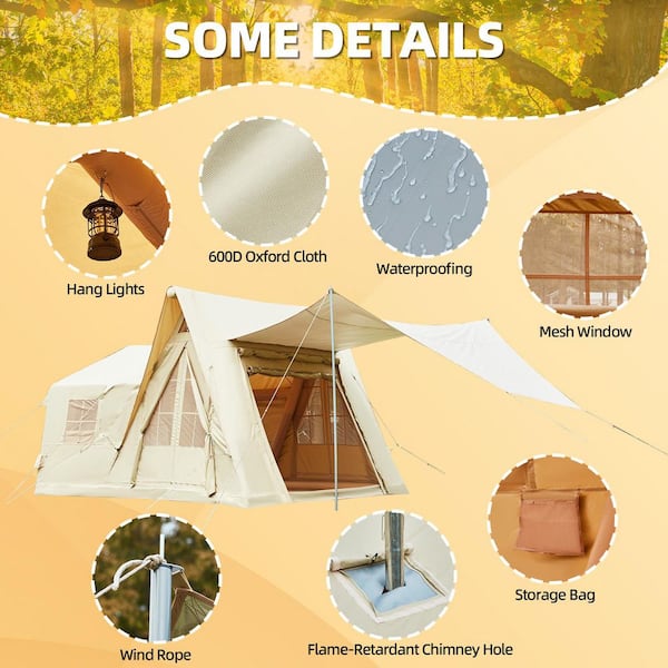 DSNAPE Upgraded 5-8 Person Inflatable Camping Tent with Stove Jack