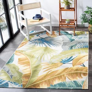 Barbados Gold/Green 5 ft. x 5 ft. Square Tropical Leaf Indoor/Outdoor Area Rug