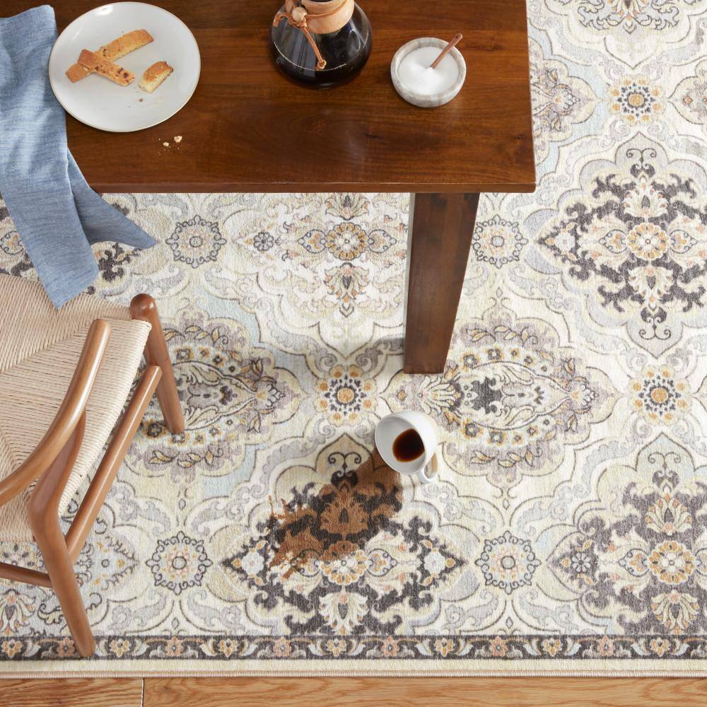 Avani Beige Tufted Washable Synthetic Area Rug 5' x 7'