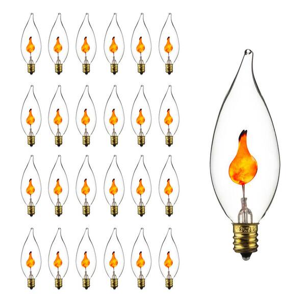 Sunlite 3Watt CA10 Decorative Chandelier Flicker Incandescent E12 Base Light Bulbs (25Pack