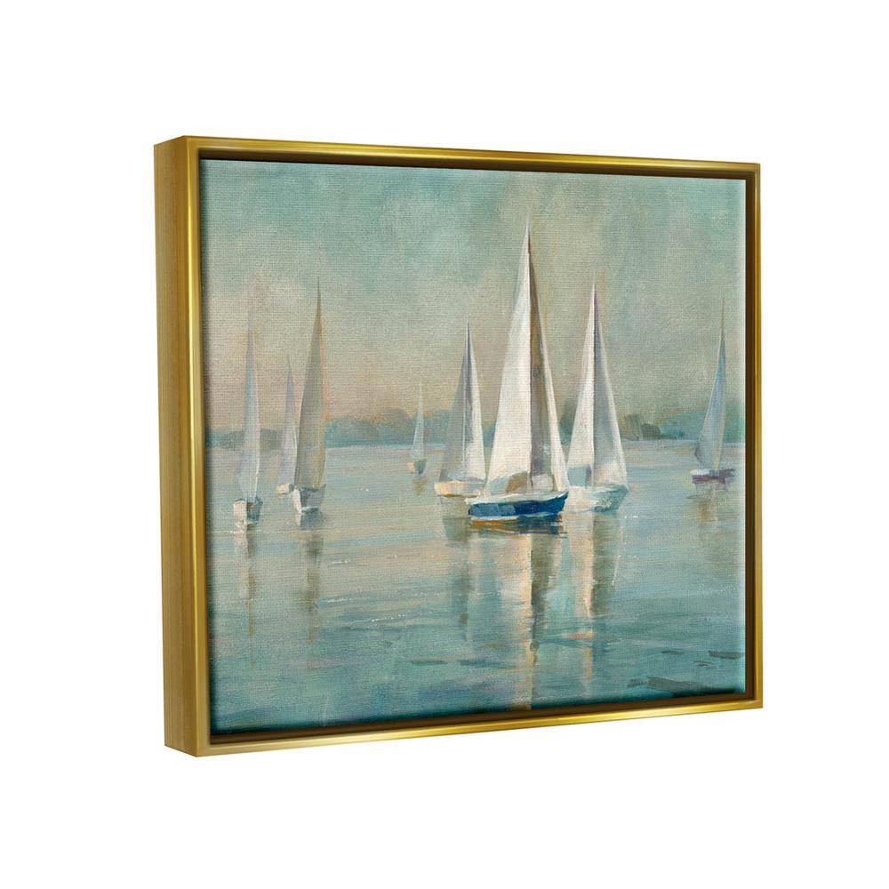 Traditional Nautical Sailboats Landscape Canvas with Gold Frame