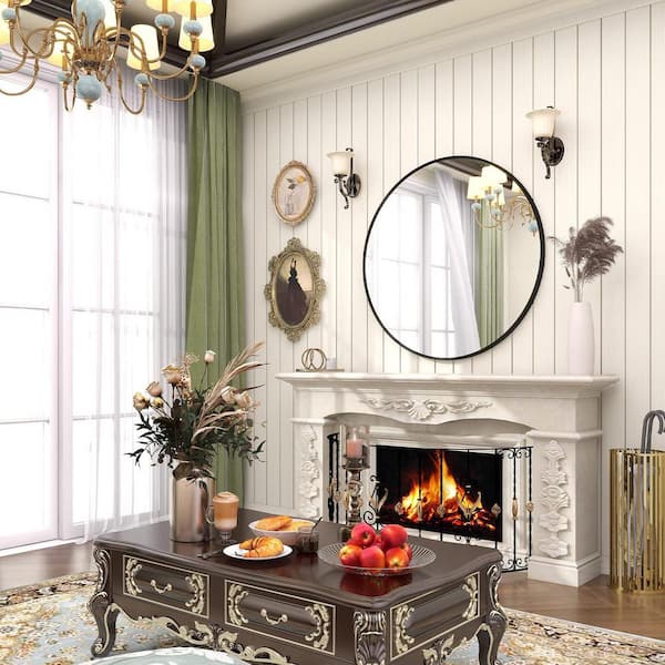 HOMLUX 20 in. W x 20 in. H Round Framed Wall Bathroom Vanity Mirror in Black Decorative Modern Rust-Resistant