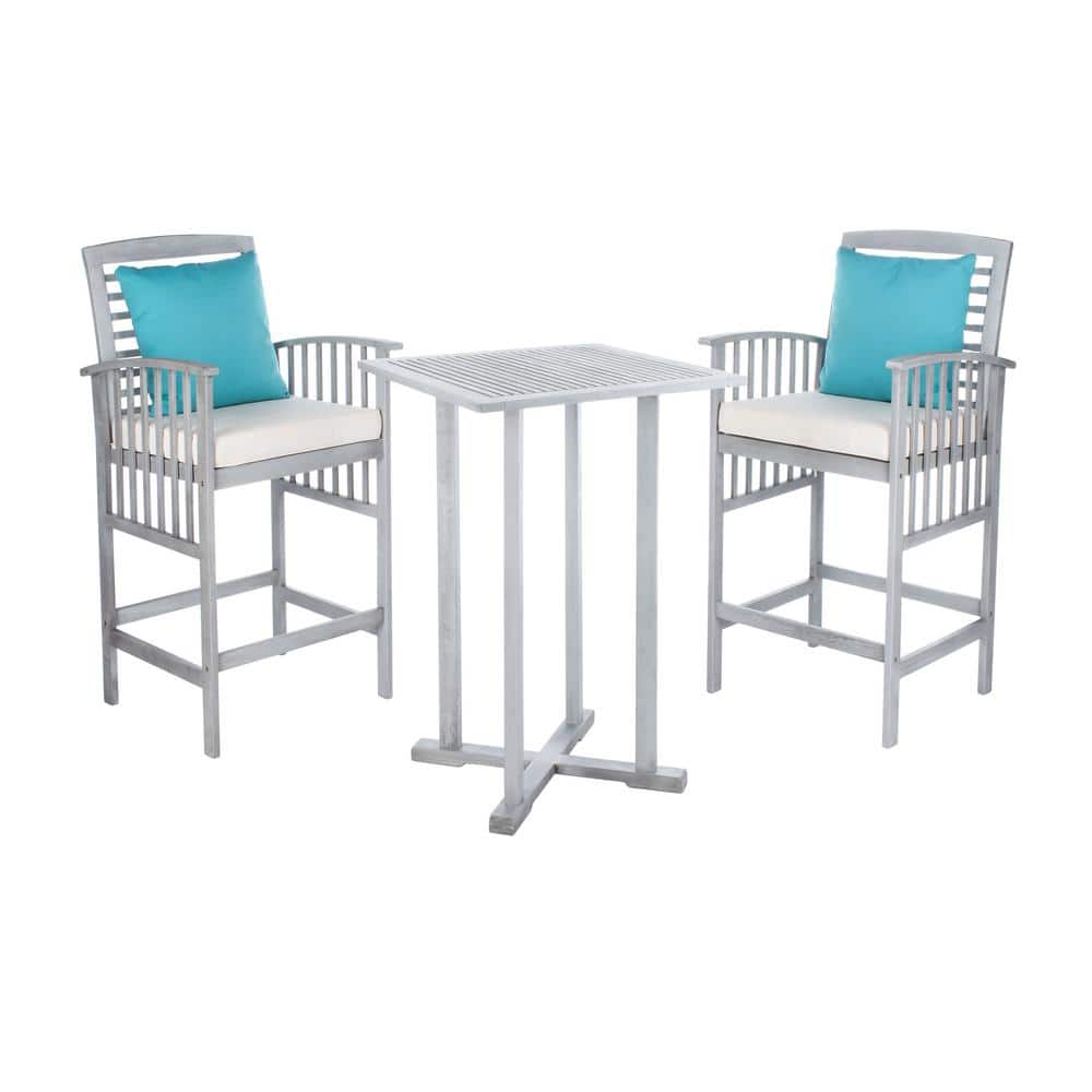 Pate Grey Wash 3-Piece Wood Outdoor Bistro Set with White Cushions price history on PriceWatchPro