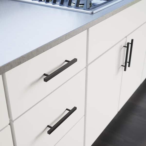 10-Pack Simple Square Bar 5-1/16 in. (128 mm) Modern Matte Black Cabinet Drawer Pulls