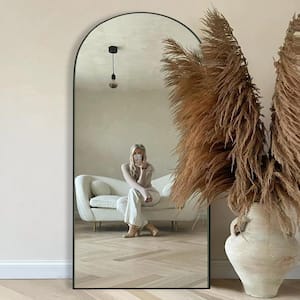 28 in. W x 71.1 in. H Modern Classic Arched Black Wood Oversized Full Length Floor Mirror