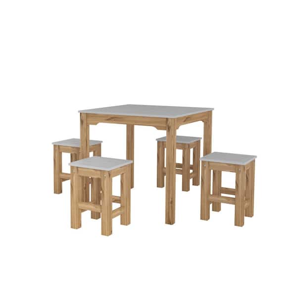 Manhattan Comfort Stillwell 31.5 in. 5-Piece Gray and Natural Wood Square Dining Set