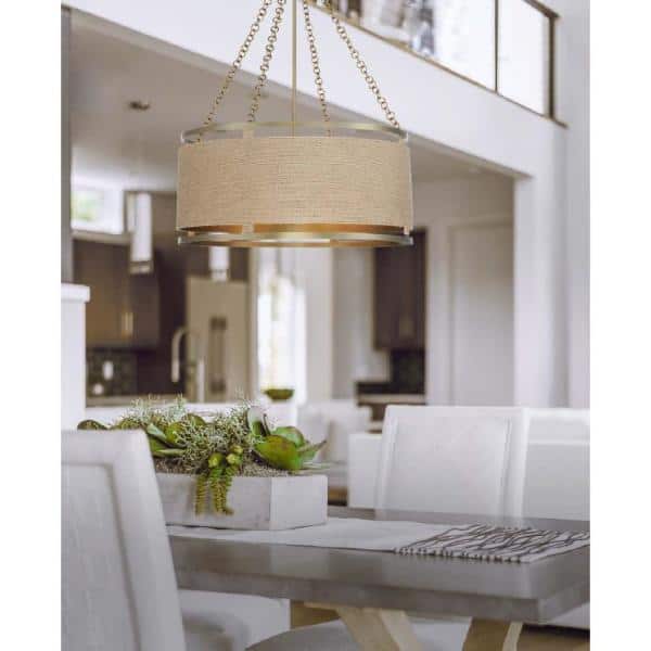 Windward Passage Soft Brass 6-Light Drum Pendant with Natural Rope Shade