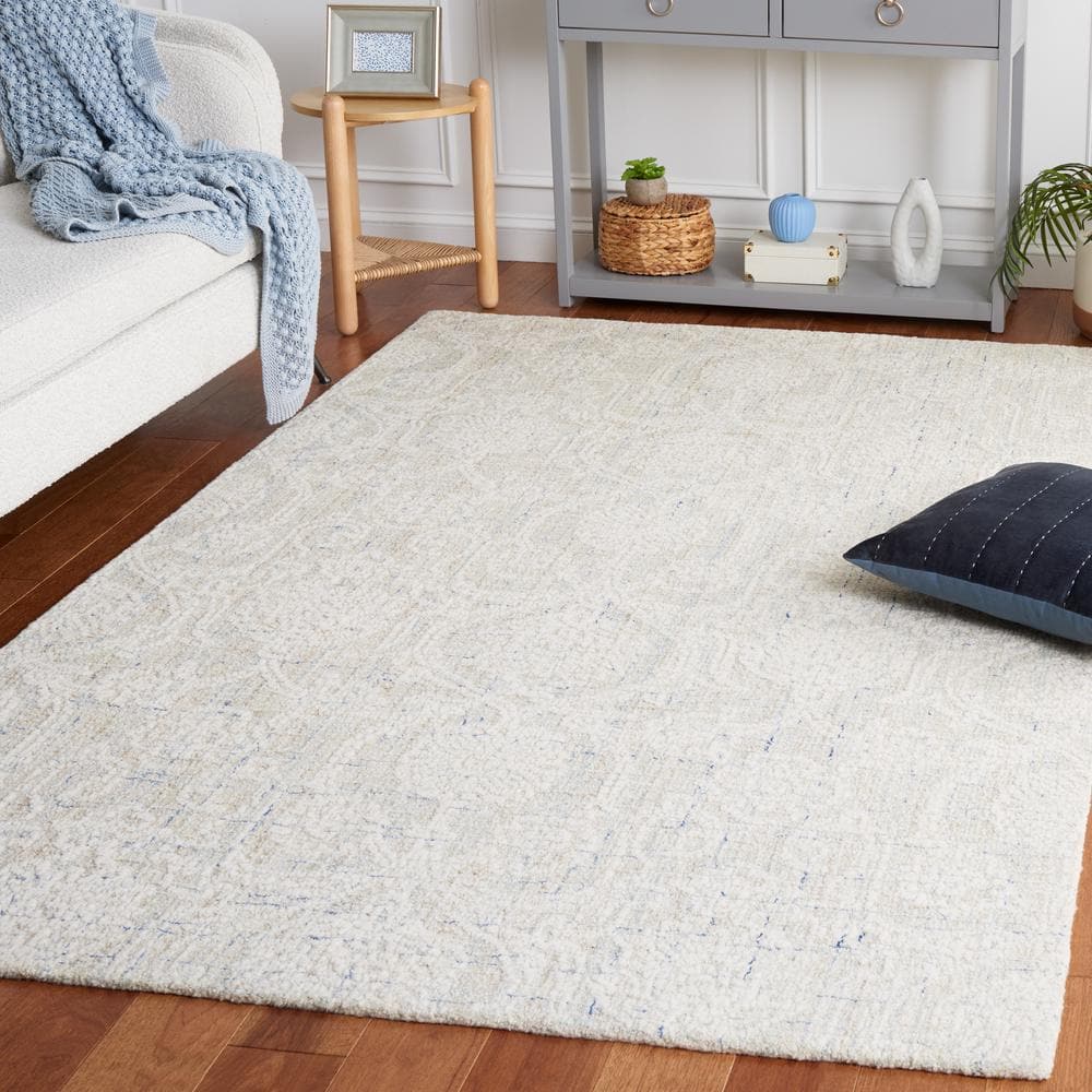 Handmade Blue and Ivory Wool Tufted 8' x 10' Rug