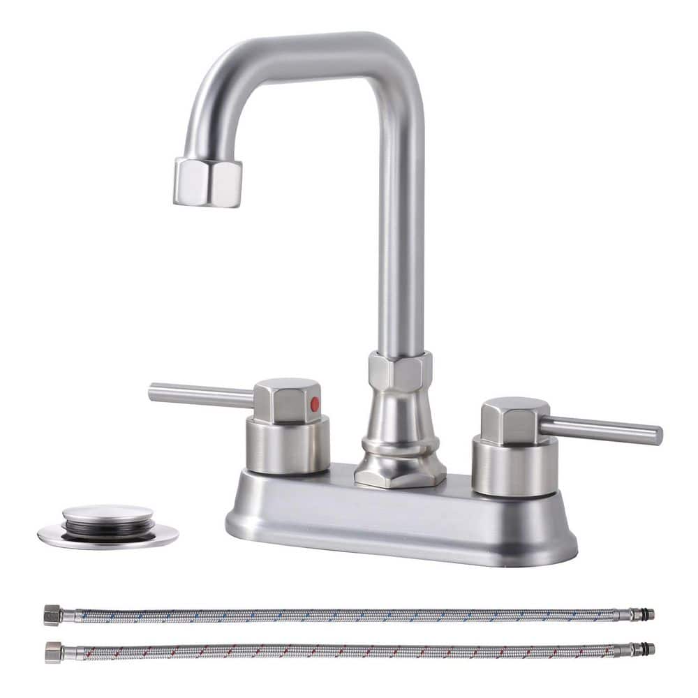 4 in. Centerset Double Handle High Arc Bathroom Faucet with Drain Kit Included in Brushed Nickel price history on PriceWatchPro