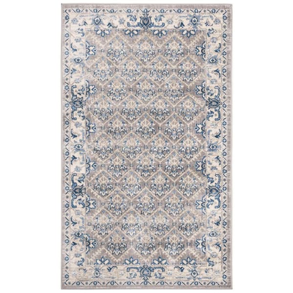 SAFAVIEH Brentwood Light Gray/Blue 4 ft. x 6 ft. Border Multi-Floral Geometric Area Rug