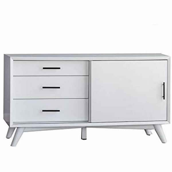 Benjara 50 in. White Wood TV Stand Fits TVs up to 45 in. with 3-Drawers and 1-Rolling Door